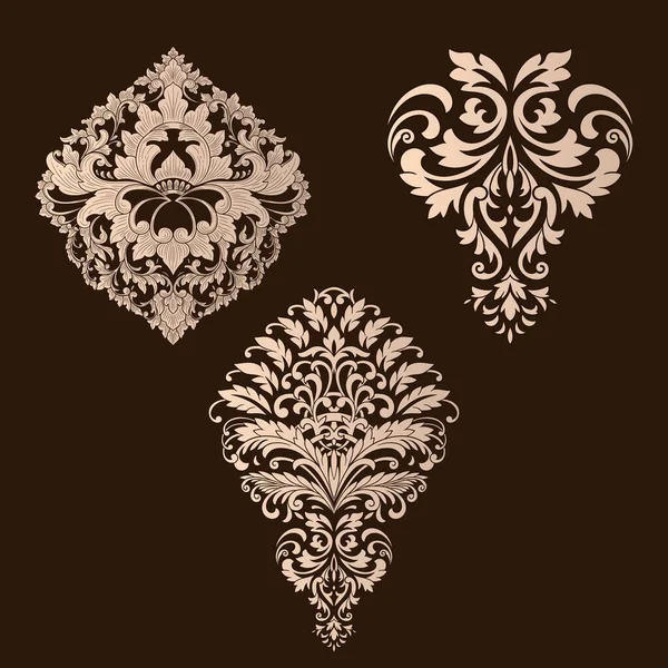 Conjunto vetorial de elementos ornamentais damasco. Elementos abstratos florais elegantes para design. Perfeito para convites, cartões etc. — Vetor de Stock