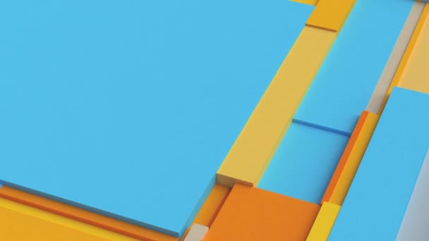 Superficie rectangular teselada en movimiento naranja y azul. Fondo abstracto con baldosas fragmentadas de escala oscilante. Patrón de diseño 3D Motion con animación de bucle y lugar para texto. — Vídeos de Stock