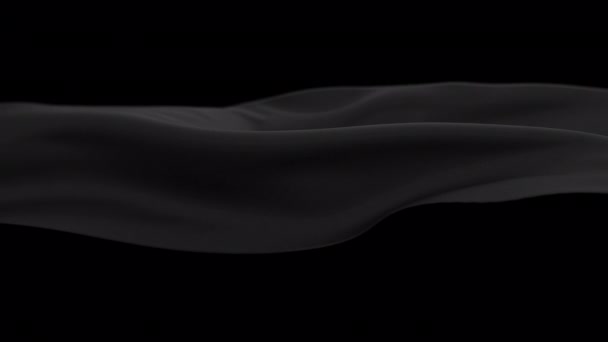 Waving black satin fabric with alpha. 3d render of cloth warp and folds. — Stock Video