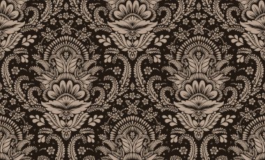 Damask kusursuz desen elementi. Vektör çiçek desenli kumaş süslemesi.