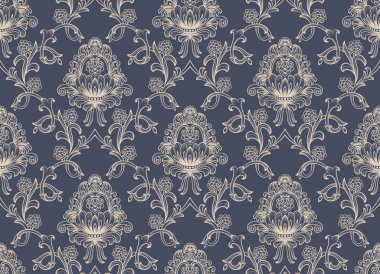 Damask kusursuz desen elementi. Vektör çiçek desenli kumaş süslemesi.