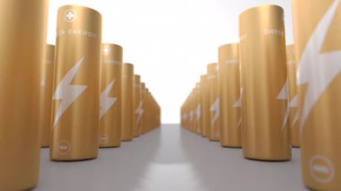 Alkolikler Derneği 'nin altın bataryalarının arasında. 3D yeşil enerji ve şarj edilebilir güç kaynağı kavramı.