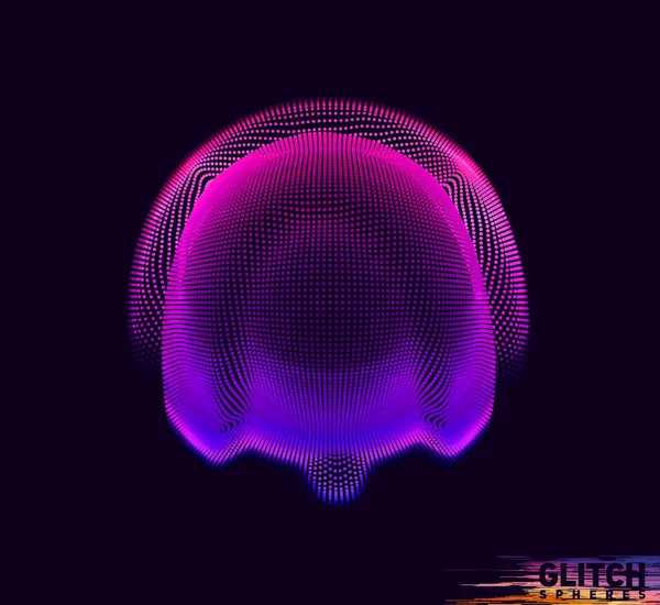 Corrupted violet point sphere. Abstract vector colorful mesh on dark background. Futuristic style card. — Stock Vector