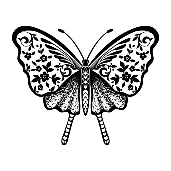 Vecor papillon. Illustration abstraite de silhouette d'insectes en noir et blanc — Image vectorielle