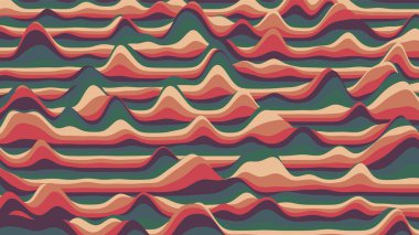 Retro kırmızımsı çizgiler, rengarenk çarpık arka plan. Optik illüzyon efektli prosedür dalgalanması arka planı