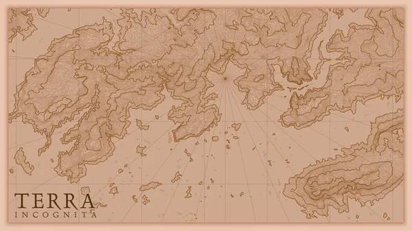 Ancient abstract earth relief old map. Vetor conceitual gerado mapa de elevação da paisagem de fantasia. — Vetor de Stock