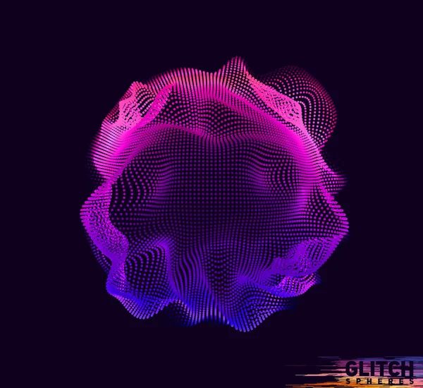 Esfera de ponto violeta corrompida. Malha colorida vetor abstrato sobre fundo escuro. Cartão de estilo futurista. — Vetor de Stock