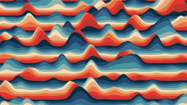 Retro kırmızımsı çizgiler, rengarenk çarpık arka plan. Optik illüzyon efektli prosedür dalgalanması arka planı