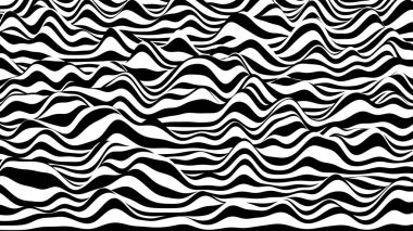 Moda 3D zebra siyah ve beyaz çizgili arkaplan. Optik illüzyon efektli prosedür dalgalanması arka planı