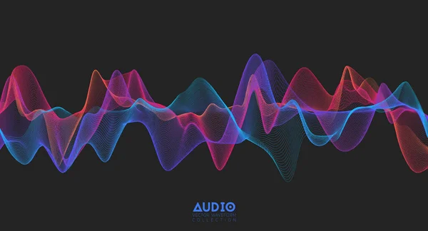 Onda de sonido de audio 3d. Oscilación colorida del pulso musical. Patrón de impulso brillante — Vector de stock