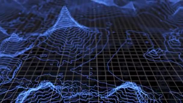 Voe sobre o mapa topográfico brilhante 3D. Geografia tecnológica big data conceito futurista. — Vídeo de Stock