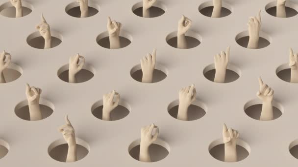 Les mains pointent du doigt et sortent des trous. Concept communautaire. — Video