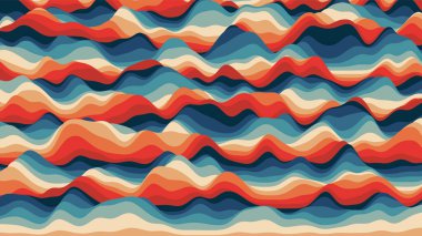 Retro kırmızımsı çizgiler, rengarenk çarpık arka plan. Optik illüzyon efektli prosedür dalgalanması arka planı