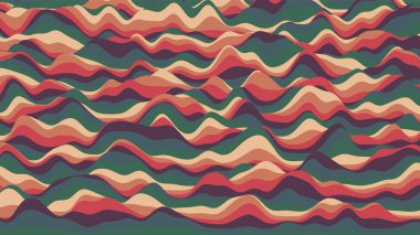 Retro kırmızımsı çizgiler, rengarenk çarpık arka plan. Optik illüzyon efektli prosedür dalgalanması arka planı