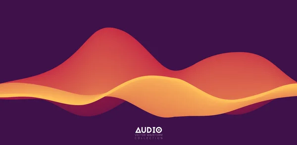 Visualización de ondas sonoras. Forma de onda sólida naranja 3D. Patrón de muestra de voz. — Vector de stock