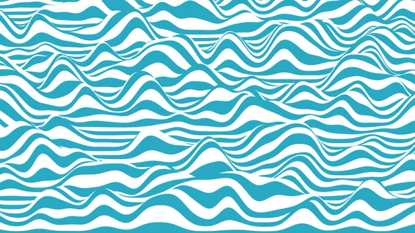 Trendige blaue und weiße 3D-Streifen verzerrten Hintergrund. Prozeduraler Wellenhintergrund mit optischer Täuschung — Stockvektor