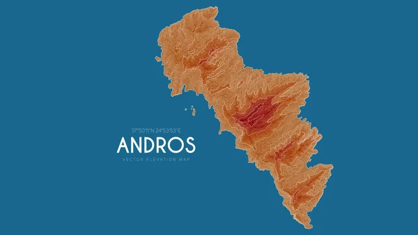 Топографическая карта Андроса, Греция. Векторная детальная карта высоты острова. Географический элегантный пейзажный плакат. — стоковый вектор