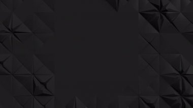 Üç boyutlu siyah soyut geometrik kaleydoskop dönüşümü. Metin için yeri olan yüzey döngü fraktal animasyonu