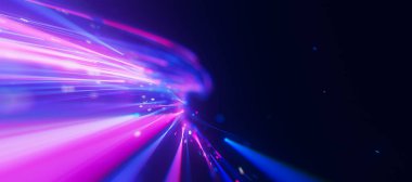 Sonsuzluğa doğru büyük veri ışık hızı izi akışının yakınlaştırılması. Kuantum hesaplamasının soyut dijital veri akışı. Qubit izlerinin siber uzayı. Modern teknoloji bilgi iletimi