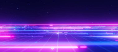 Büyük veri ışık hızı düzlem akış ufku. Kuantum hesaplamasının soyut dijital veri akışı. Qubit izlerinin siber uzayı. Modern teknoloji bilgi iletimi