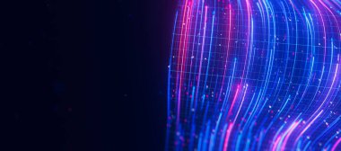 Bigdata light speed data flow wave closeup. Abstract digital data stream of quantum computing. Cyberspace of qubit trails. Modern tech information transmission