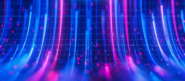 Bigdata light speed data flow upward. Abstract digital data stream of quantum computing. Cyberspace of qubit trails. Modern tech information transmission