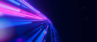 Büyük veri ışık hızı düzlemi sonsuzluğa akıyor. Kuantum hesaplamasının soyut dijital veri akışı. Qubit izlerinin siber uzayı. Modern teknoloji bilgi iletimi