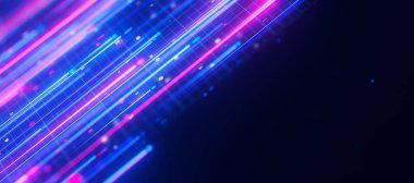 Büyük veri ışık hızı yukarı doğru akışı ve metin için bir yer. Kuantum hesaplamasının soyut dijital veri akışı. Qubit izlerinin siber uzayı. Modern teknoloji bilgi iletimi