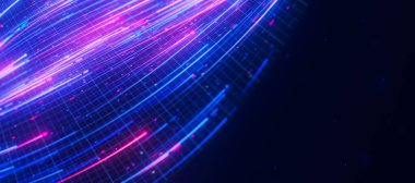 Büyük veri ışık hızı akışının kapanışı. Kuantum hesaplamasının soyut dijital veri akışı. Qubit iz dalgalarının siber uzayı. Modern teknoloji bilgi iletimi