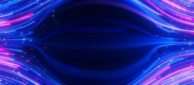 Büyük veri ışık hızı akışının merkezden uzak durması. Kuantum hesaplamasının soyut dijital veri akışı. Qubit iz dalgalarının siber uzayı. Modern teknoloji bilgi iletimi