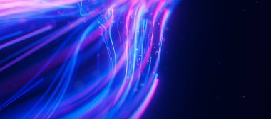 Inside Bigdata light speed data flow closeup. Abstract digital data stream of quantum computing. Cyberspace of qubit trails. Modern tech information transmission