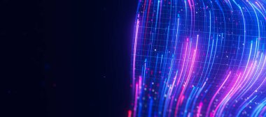 Bigdata light speed data flow wave closeup. Abstract digital data stream of quantum computing. Cyberspace of qubit trails. Modern tech information transmission