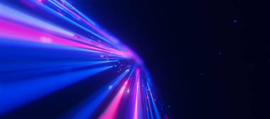 Büyük veri ışık hızı düzlemi sonsuzluğa akıyor. Kuantum hesaplamasının soyut dijital veri akışı. Qubit izlerinin siber uzayı. Modern teknoloji bilgi iletimi