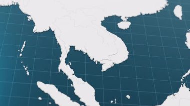 Mavi Kamboçya 3d haritası. Sivri uçlu iğne diğer ülkelerle çevrili. Sınır animasyonlu siyasi harita. 3d hazırlayıcı.
