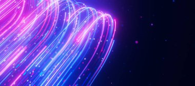 Büyük veri ışık hızı veri akışı yakın çekim. Kuantum hesaplamasının soyut dijital veri akışı. Qubit izlerinin siber uzayı. Modern teknoloji bilgi iletimi