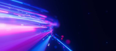 Sonsuzluğa doğru büyük veri ışık hızı izi akışının yakınlaştırılması. Kuantum hesaplamasının soyut dijital veri akışı. Qubit izlerinin siber uzayı. Modern teknoloji bilgi iletimi