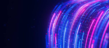 Büyük veri ışık hızı veri akışı yakın çekim. Kuantum hesaplamasının soyut dijital veri akışı. Qubit izlerinin siber uzayı. Modern teknoloji bilgi iletimi