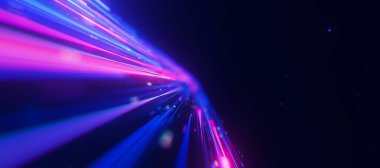 Büyük veri ışık hızı düzlemi sonsuzluğa akıyor. Kuantum hesaplamasının soyut dijital veri akışı. Qubit izlerinin siber uzayı. Modern teknoloji bilgi iletimi