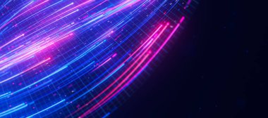 Büyük veri ışık hızı akışının kapanışı. Kuantum hesaplamasının soyut dijital veri akışı. Qubit iz dalgalarının siber uzayı. Modern teknoloji bilgi iletimi