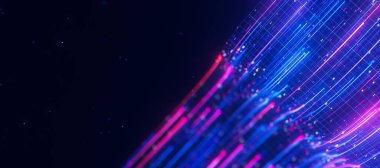 Bigdata ışık hızı veri akışının kapanışı. Kuantum hesaplamasının soyut dijital veri akışı. Qubit izlerinin siber uzayı. Modern teknoloji bilgi iletimi