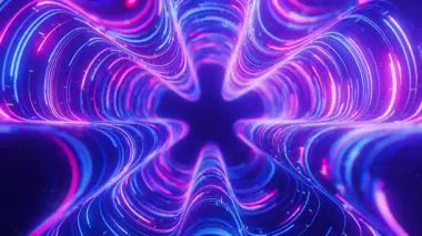 Çarpık tünelde büyük veri ışık hızı akışı. Kuantum hesaplamasının soyut dijital veri akışı. Qubit iz dalgalarının siber uzayı. Modern teknoloji bilgi iletimi