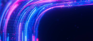 Büyük veri ışık hızı veri akışı yakın çekim. Kuantum hesaplamasının soyut dijital veri akışı. Qubit izlerinin siber uzayı. Modern teknoloji bilgi iletimi