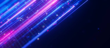 Büyük veri ışık hızı yukarı doğru akışı ve metin için bir yer. Kuantum hesaplamasının soyut dijital veri akışı. Qubit izlerinin siber uzayı. Modern teknoloji bilgi iletimi