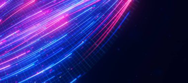 Büyük veri ışık hızı akışının kapanışı. Kuantum hesaplamasının soyut dijital veri akışı. Qubit iz dalgalarının siber uzayı. Modern teknoloji bilgi iletimi