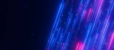 Büyük veri ışık hızı yukarı doğru akışı ve metin için bir yer. Kuantum hesaplamasının soyut dijital veri akışı. Qubit izlerinin siber uzayı. Modern teknoloji bilgi iletimi