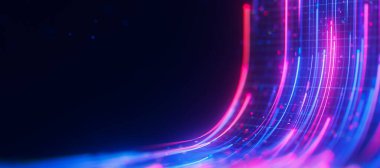 Bigdata light speed data flow upward. Abstract digital data stream of quantum computing. Cyberspace of qubit trails. Modern tech information transmission