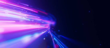 Sonsuzluğa doğru büyük veri ışık hızı izi akışının yakınlaştırılması. Kuantum hesaplamasının soyut dijital veri akışı. Qubit izlerinin siber uzayı. Modern teknoloji bilgi iletimi