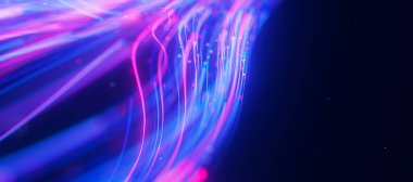 Inside Bigdata light speed data flow closeup. Abstract digital data stream of quantum computing. Cyberspace of qubit trails. Modern tech information transmission