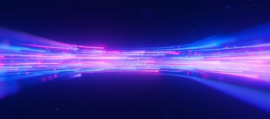 Bigdata ışık hızı veri akışının içinde. Kuantum hesaplamasının soyut dijital veri akışı. Qubit izlerinin siber uzayı. Modern teknoloji bilgi iletimi