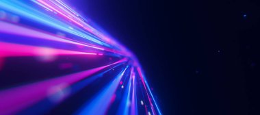 Büyük veri ışık hızı düzlemi sonsuzluğa akıyor. Kuantum hesaplamasının soyut dijital veri akışı. Qubit izlerinin siber uzayı. Modern teknoloji bilgi iletimi